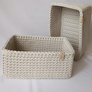 Panier rectangulaire au crochet, panier de rangement en coton, organisateur de salle de bain, panier étagère fait main, panier pour chambre de bébé beige, bac de rangement pour fil tricoté