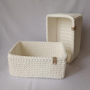 Rechteckiger Häkelkorb, Aufbewahrungskorb aus Baumwolle, Badezimmer Organizer, Handgemachter Regalkorb, Beige Kinderzimmerkorb, Strickgarnkorb