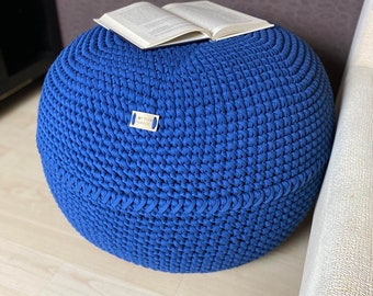 Round Crochet Stuffed Pouf BOHO. Knitted pillow floor. Ottoman Pouf. Knit Floor Cushion. Cozy Pooffe. Home Decor. Knitted Footstool.