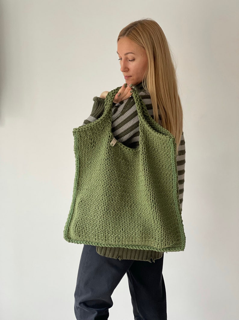 Boho style bag. Stylish and fashionable knitted bag for a modern woman or girl. Handmade shopper. Walking bag in gift. image 1