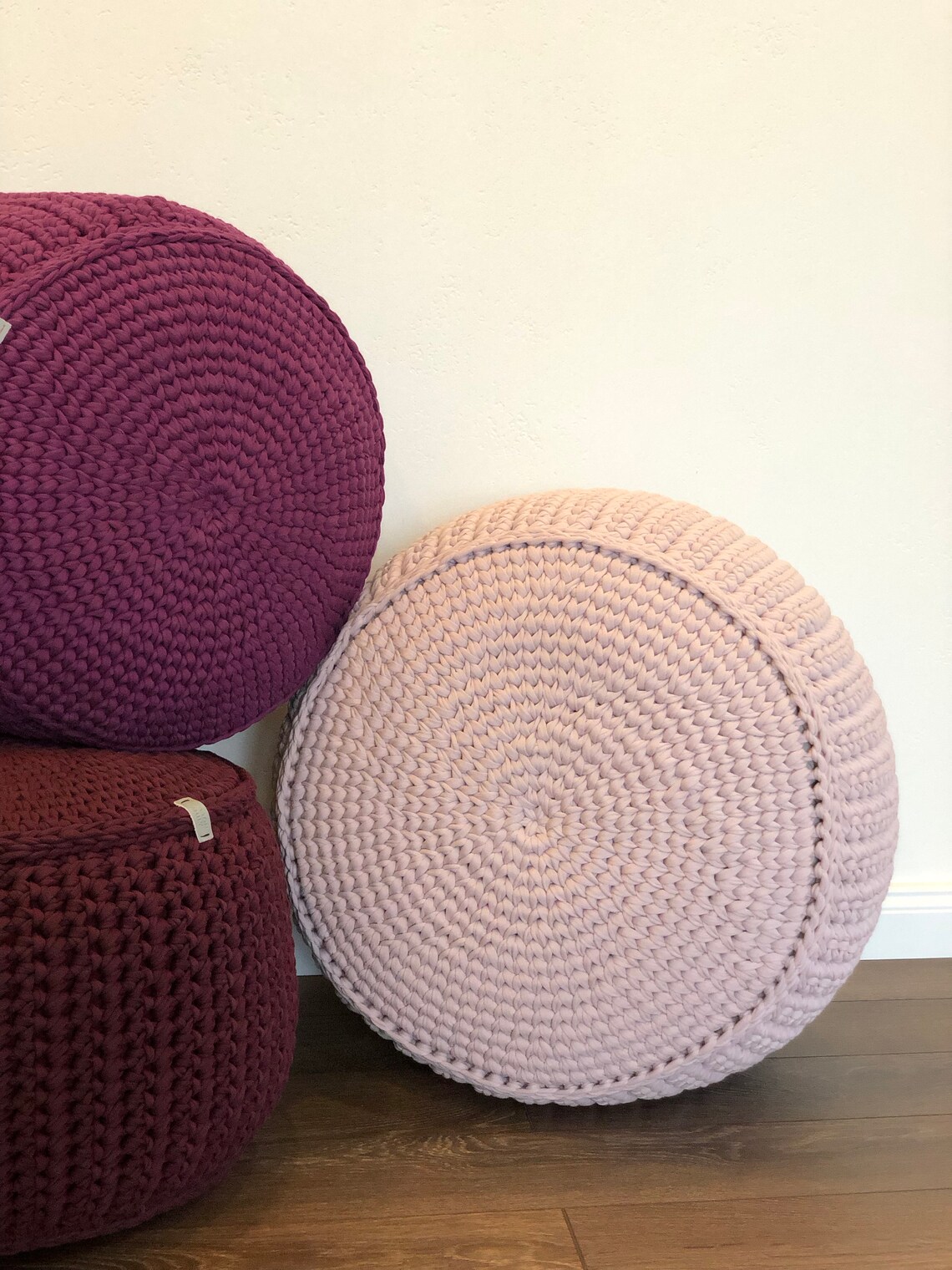 Round ottoman Cotton knitted ottoman Soft stylish trendy seat Etsy