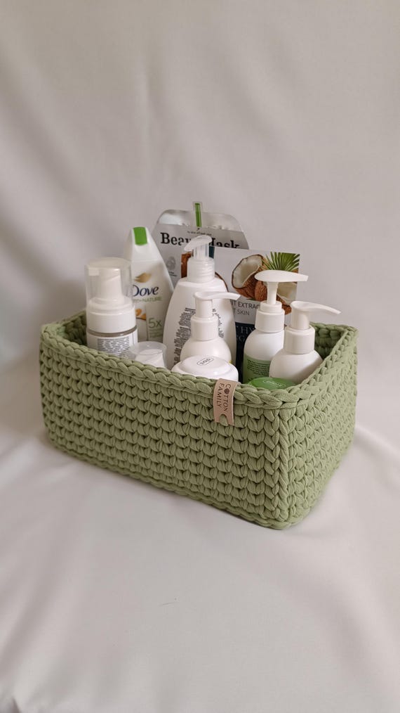 Rectangular storage organizer basket | Bathroom Storage for shelves | Knitted baskets for things | Home Organization | Christmas gift