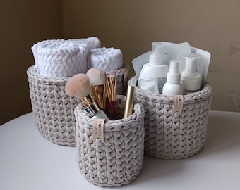 Set of 3 Baskets for Home Organization and Decoration.Bathroom Storage. Baby Room Organizer. Housewarming Gift.  Korb gehäkelt