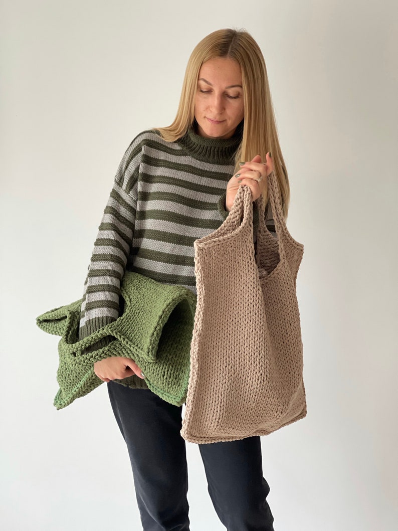 Boho style bag. Stylish and fashionable knitted bag for a modern woman or girl. Handmade shopper. Walking bag in gift. image 3