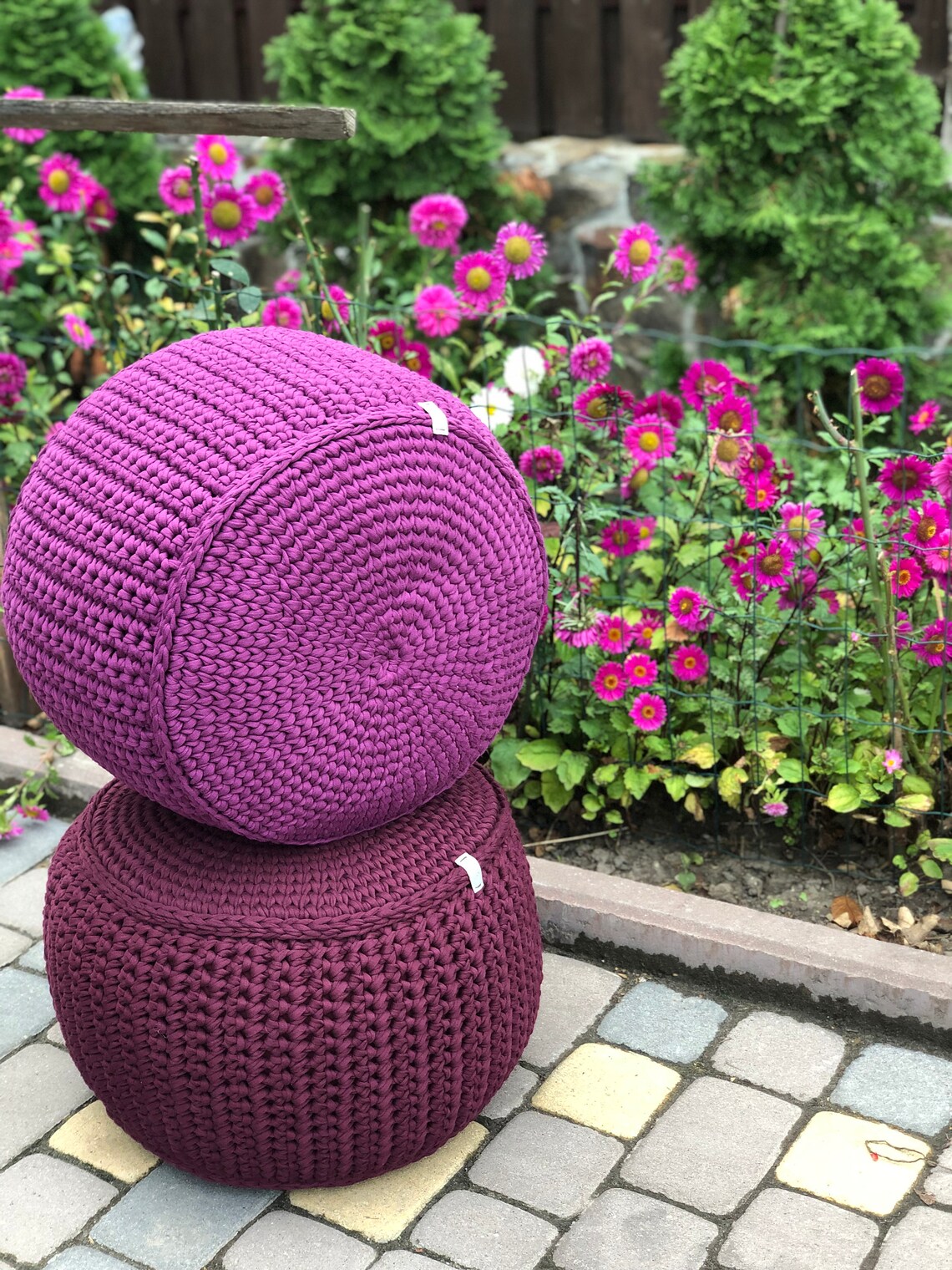 Round ottoman Cotton knitted ottoman Soft stylish trendy seat Etsy