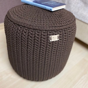 Round ottoman footstool.Knitted coffee table.Stuffed pouf.Floor cushion. Housewarming gift.Home decor.Boho floor pillow. Scandinavian pouffe image 4