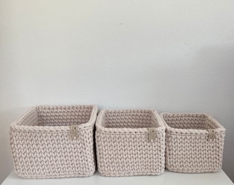 Set of 3 square storage basket. Crochet organizer. Farmhouse basket. Spa baskets. Fruit basket. Square knitted box.Home decor.Christmas gift