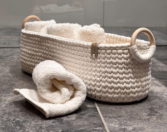 Cesto portaoggetti lungo lavorato a maglia, organizer da scaffale in cotone per asciugamani, cesto stretto per il bagno per riporre oggetti in casa
