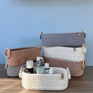 Knitted long storage basket. Bathroom Storage. Organizer for cosmetics. Home decor. Housewarming gift.Living room storage.Toiletries basket zdjęcie 7