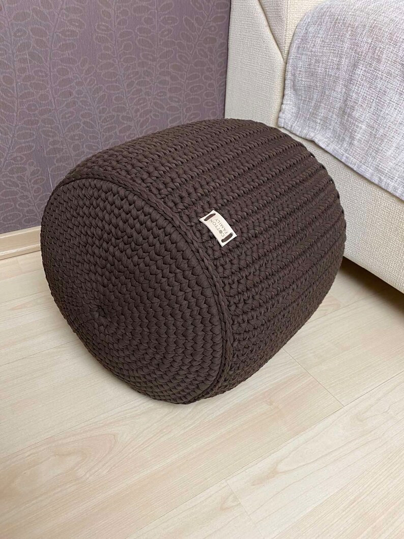 Round ottoman footstool.Knitted coffee table.Stuffed pouf.Floor cushion. Housewarming gift.Home decor.Boho floor pillow. Scandinavian pouffe image 8