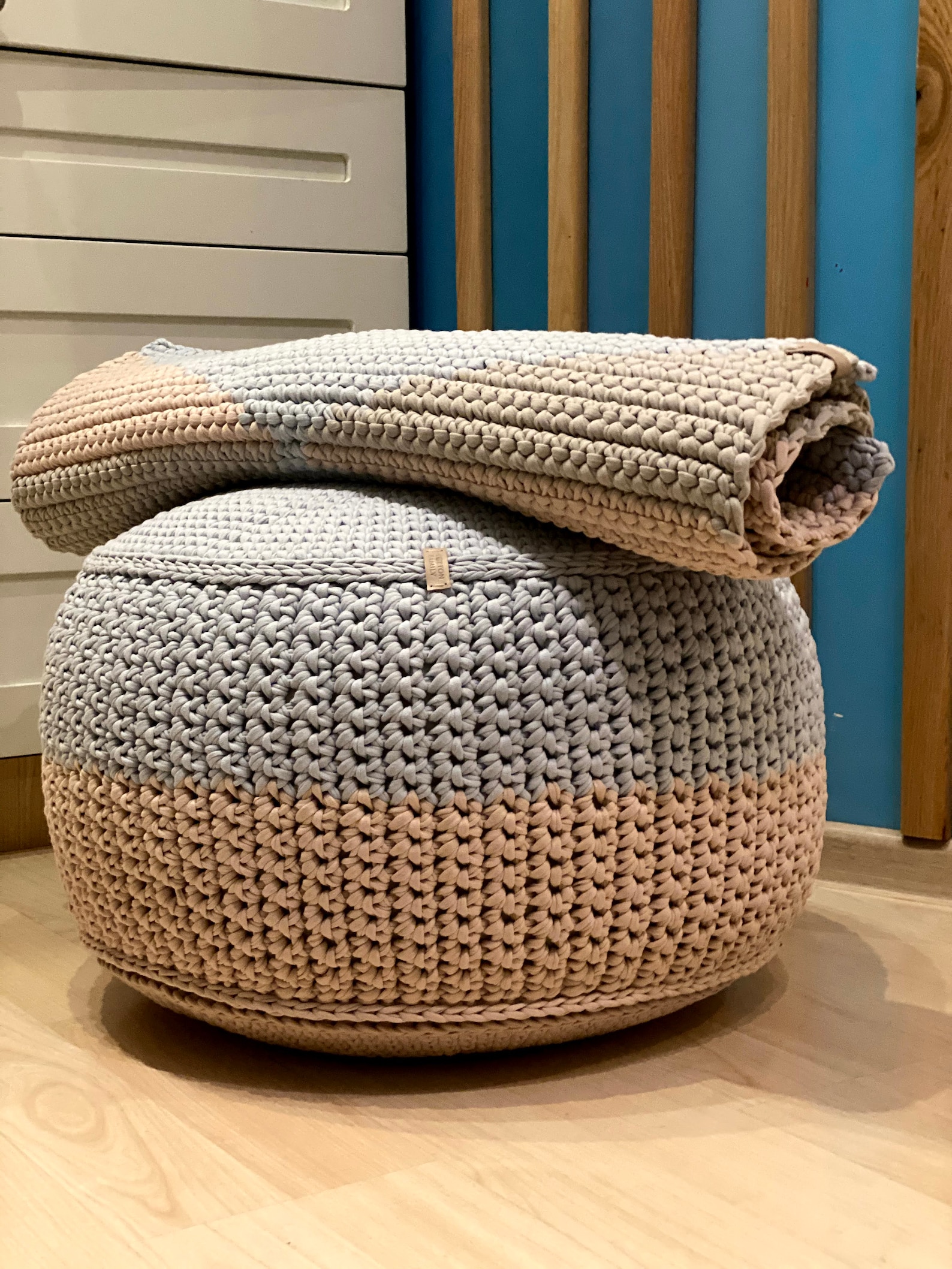 Round Ottoman Cotton Knitted Ottoman Soft Stylish Trendy Seat Etsy
