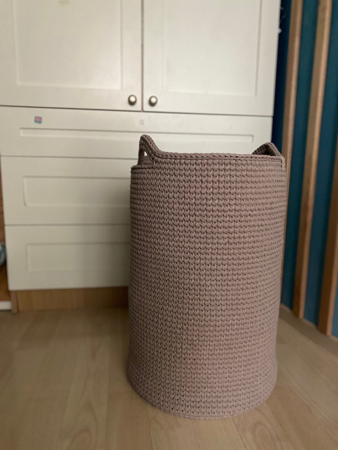 Tall Basket for Toys, Laundry. Giant Knitted Round Basket for Home