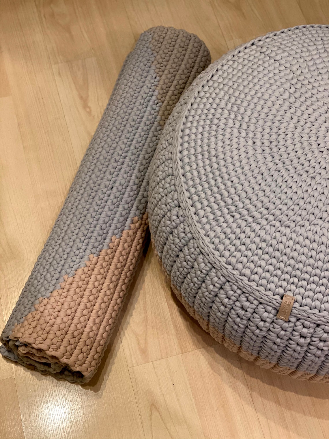Round Ottoman Cotton Knitted Ottoman Soft Stylish Trendy Seat Etsy
