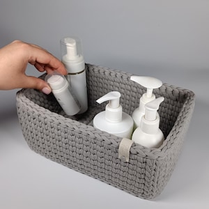 Crochet Organizer Basket – Handmade Cotton Storage Bin for Bathroom, Nursery, Living Room, Makeup, Toys, Baby Essentials & Modern Home Décor