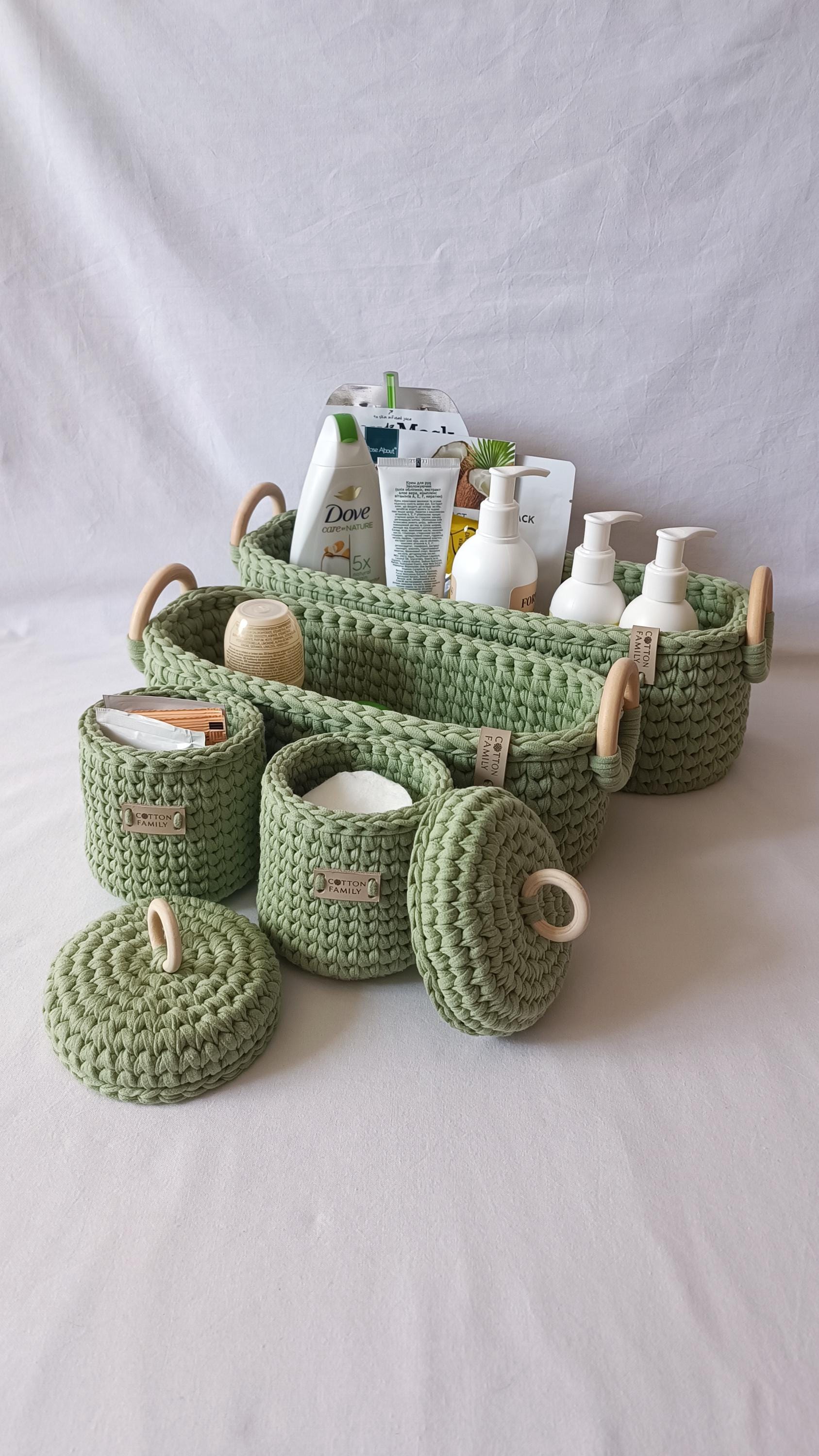Ensemble Pratique De Rangement Pour Salle Bain. 4 Paniers En Tricot Le Rangement. Organiseurs Produits Beauté. Rangement La Maison D'articles