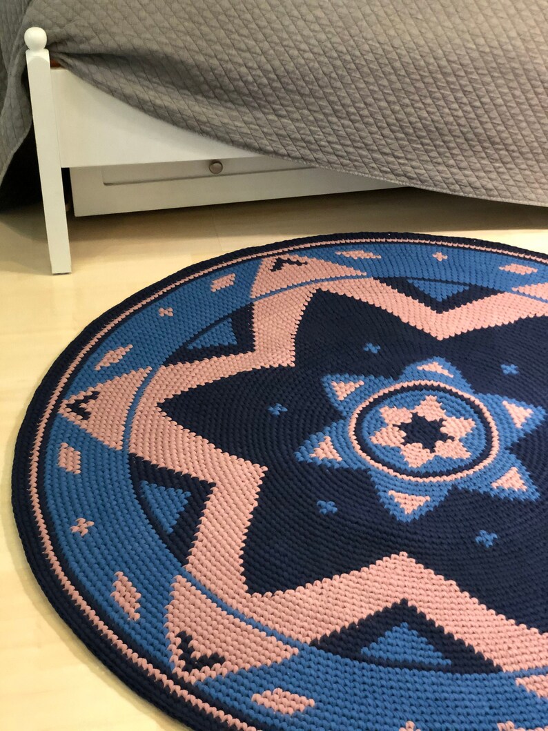 Modern Dark Blue Round Knitted Rug star Round Area Rug Etsy