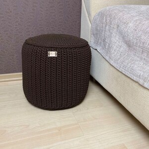 Round ottoman footstool.Knitted coffee table.Stuffed pouf.Floor cushion. Housewarming gift.Home decor.Boho floor pillow. Scandinavian pouffe image 3