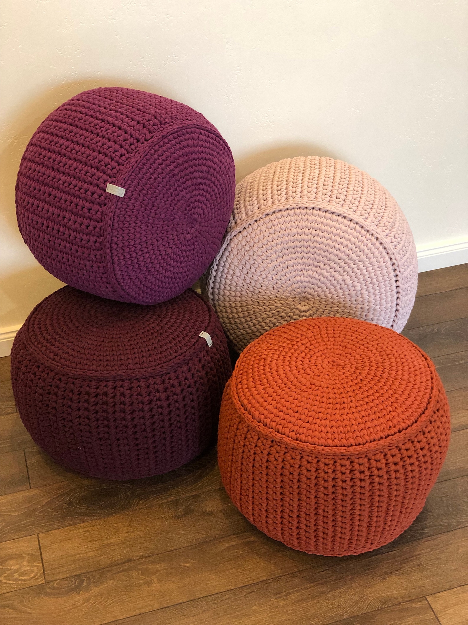 Round ottoman Cotton knitted ottoman Soft stylish trendy seat Etsy