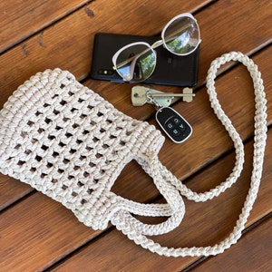Petit sac à main en tricot - Sac d'été en coton - Mini sac à main bandoulière - Cadeau pour elle - Sac de plage - Sac fait main pour femme et adolescente
