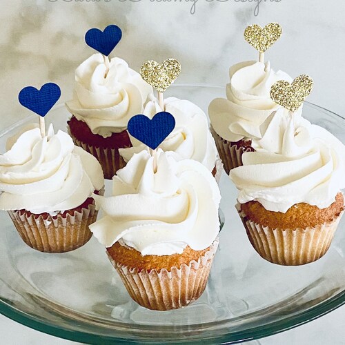 Navy Blue Heart Cupcake Toppers Small Heart Party Picks Etsy