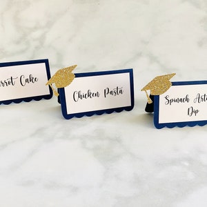 Graduation Food Labels, Navy Blue and Gold, Candy Food Labels, Buffet Food Labels, Tent Cards, Place Cards, Class of 2024, Graduation Party