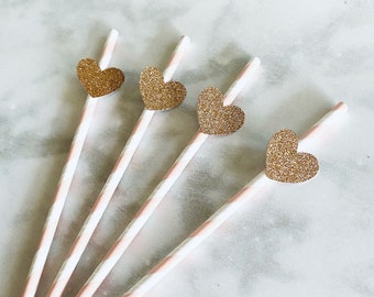 Heart Straws, Light Pink and Rose Gold Glitter Straws, Galentines Decor, Valentine's Day Birthday Party, Little Sweetheart, Baby Shower