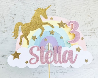 Magical Rainbow and Unicorn Cake Topper with Age, Personalized Cake Topper, 1st Birthday Party, Magical Rainbow Birthday, Unicorn Birthday