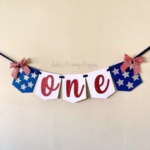 Red, White, Blue and Silver Glitter ONE High Chair Banner. Patriotic Birthday Party Decor. 4th of July Birthday Party. Fourth of July Party.