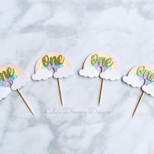 Rainbow Cupcake Toppers. Personalized Cupcake Toppers. 1st Birthday Cupcake Toppers. Rainbow Party. Magical Unicorn Birthday Party.