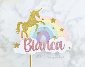 Magical Rainbow and Unicorn Cake Topper, Personalized Cake Topper, 1st Birthday Party, Magical Rainbow Birthday, Magical Unicorn Birthday