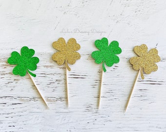 Shamrocks Cupcake Toppers, Clover Cupcake Toppers,  Lucky One Birthday, St. Patrick's Birthday Decor, Clover Cupcake Toppers, St Pattys