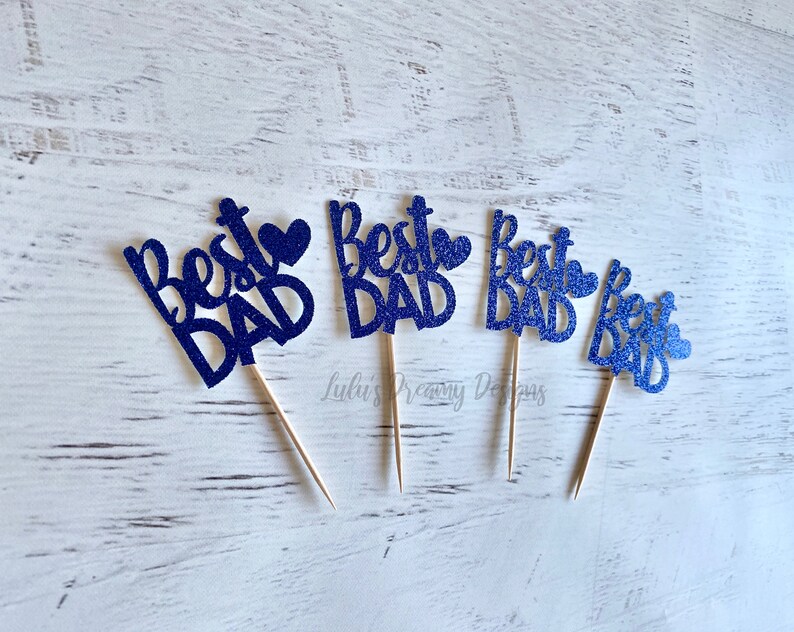 Happy Father's Day Cupcake Toppers. Navy Blue Glitter. Etsy