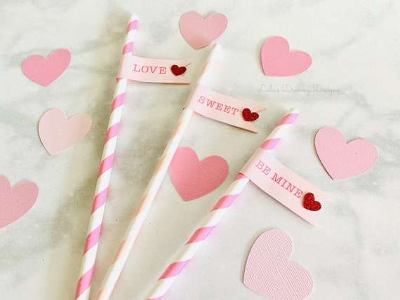 Valentine's Day Heart Straws Pink and Red Glitter 