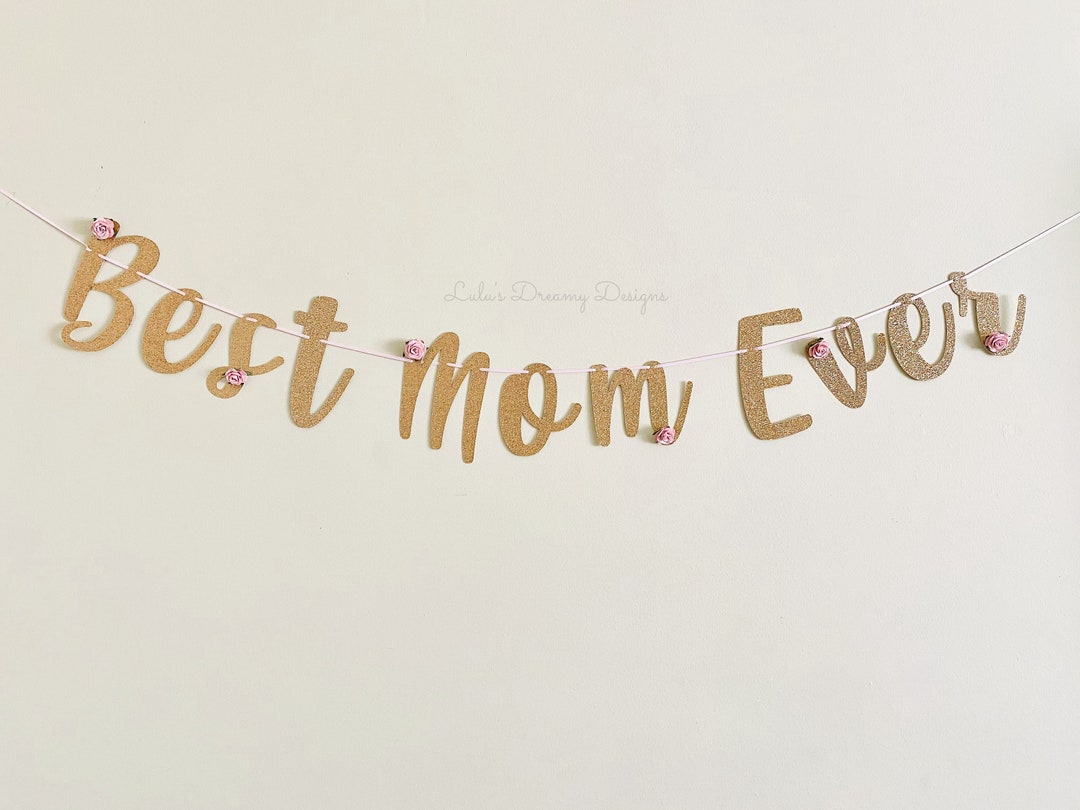 Happy Mother's Day Banner. Rose Gold Glitter With Pink Flowers. Best