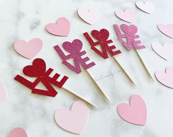 Valentine's Day Cupcake Toppers, LOVE Cupcake Toppers, Galentines Party Decor, Little Sweetheart, Valentine's Day Birthday Party, Food Picks