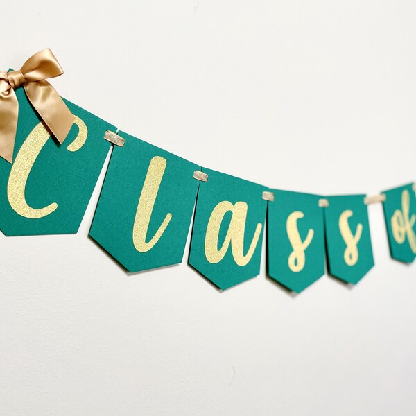 Class of 2024 Banner, Green and Gold with Bows, Graduation Banner, Graduation Party Decorations, Personalized Graduation Banner, 2024 Grad