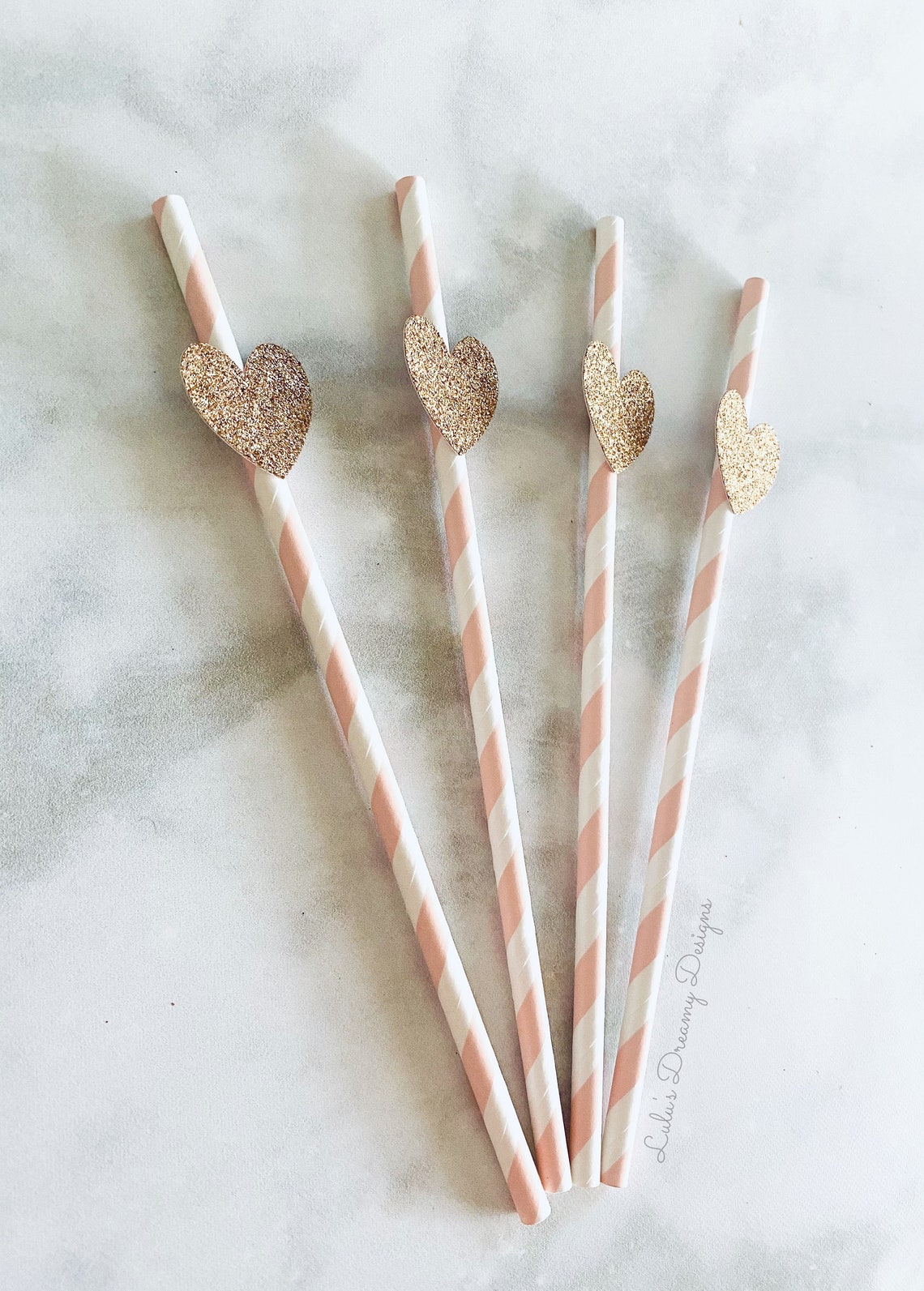 Heart Straws Light Pink and Rose Gold Glitter Straws Etsy