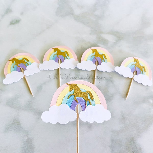 Rainbow and Unicorn Cupcake Toppers. Unicorn Cupcake Toppers. 1st Birthday Cupcake Toppers. Rainbow Party. Magical Unicorn Birthday Party.