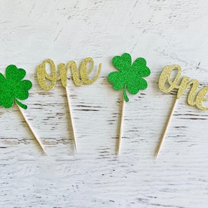 Shamrocks and One Cupcake Toppers, Age Cupcake Toppers,  Lucky One Birthday, St. Patrick's Birthday Decor, Clover Cupcake Toppers, St Pattys