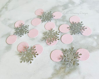 Winter Wonderland Snowflake Confetti, Pink and Silver Glitter, Snowflake Birthday, Winter Onederland Party, Baby Shower, Gender Reveal Party