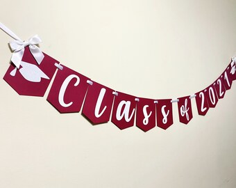 Class of 2024 Banner, Burgundy Red and White Glitter with Bows, Graduation Banner, Graduation Party Decor, Personalized Banner, 2024 Grad