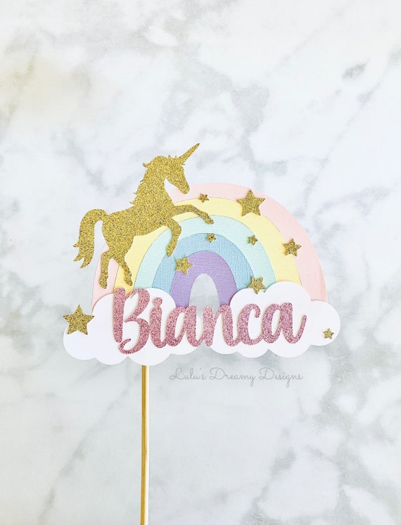 Magical Rainbow and Unicorn Cake Topper Cake Topper 1st Birthday Party  Rainbow Birthday Unicorn Birthday Floral Unicorn Horn 