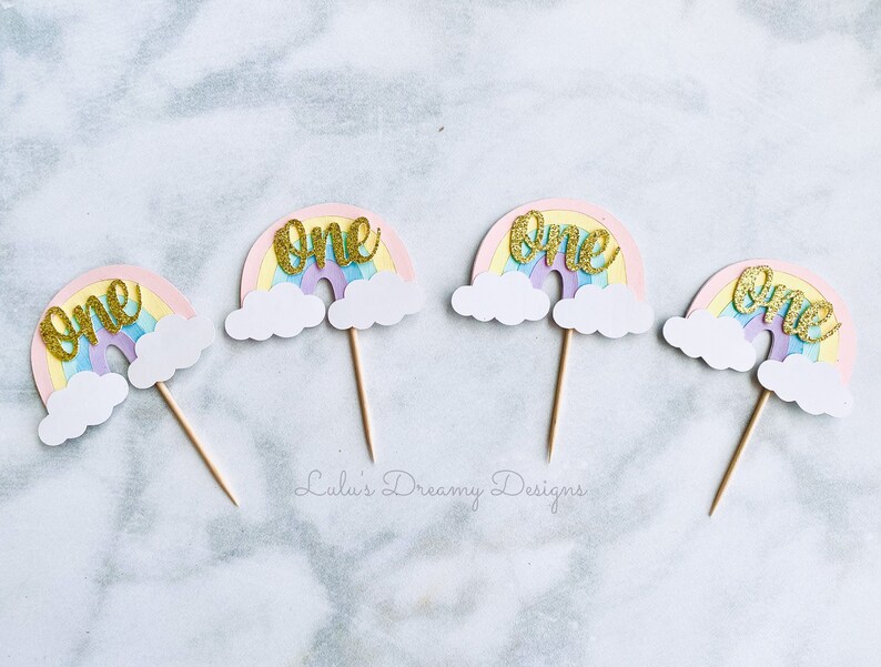 Rainbow Cupcake Toppers. Personalized Cupcake Toppers. 1st Etsy