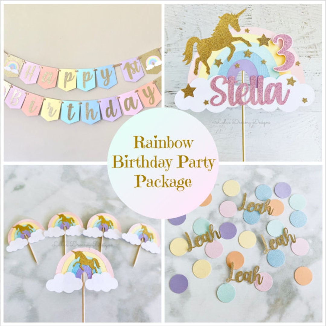 Rainbow Birthday Party Package, Magical Unicorn Birthday, Rainbow