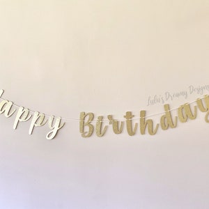 Personalized Gold Glitter Happy Birthday Banner. Tropical Birthday Banner. Tropical Birthday Party. Hawaiian Summer Party.Birthday Decor