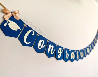 Congratulations Banner, Navy Blue and Gold with Bows, Class of 2024, Graduation Banner, 2024 Grad Party Decor,Personalized Graduation Banner