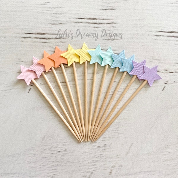 MINI Star Cupcake Toppers. Pastel Rainbow Stars. Twinkle Twinkle Little Star Theme. Magical Unicorn Birthday Decor. Unicorn Party Decor.