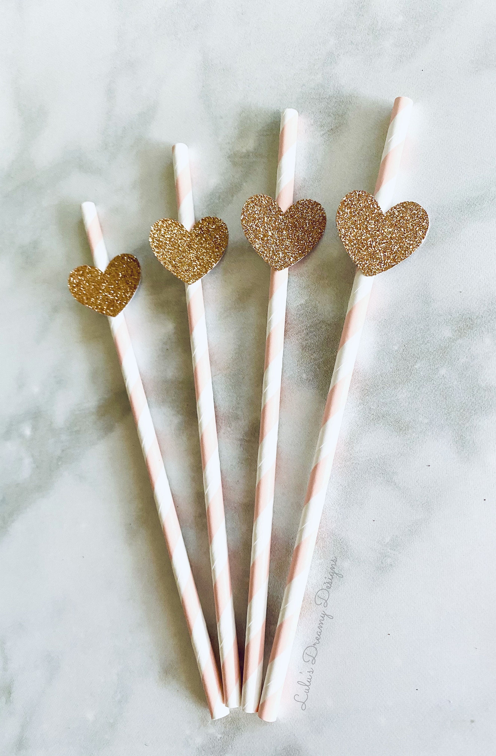 Heart Straws Light Pink and Rose Gold Glitter Straws Etsy