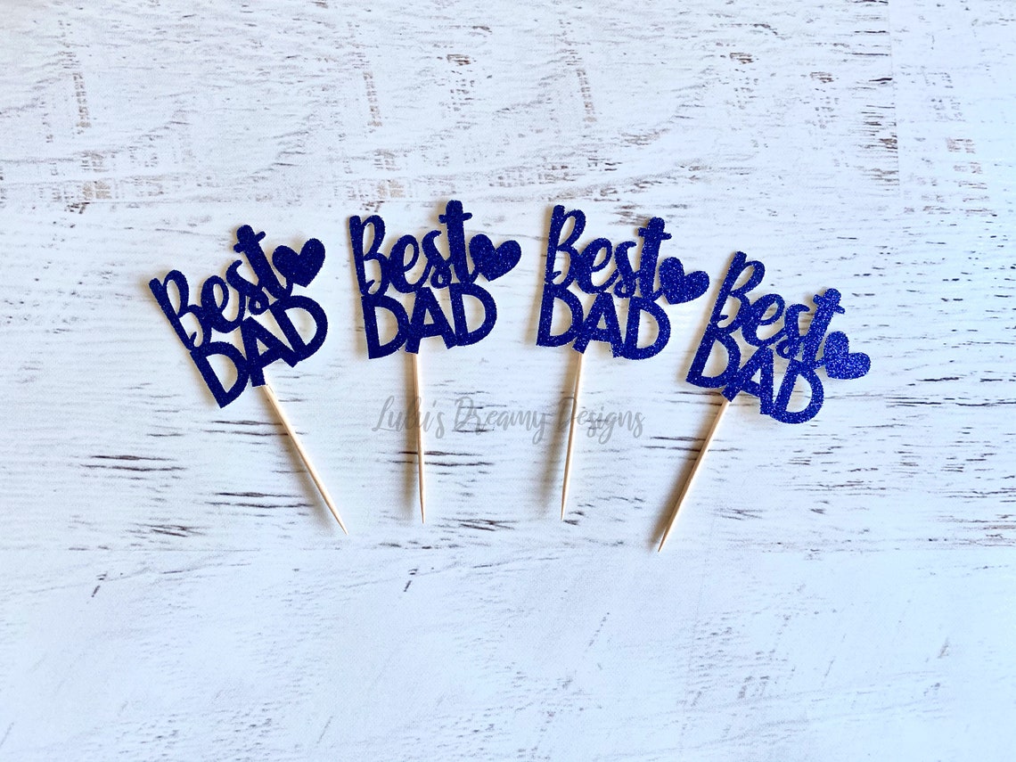 Happy Father's Day Cupcake Toppers. Navy Blue Glitter. Etsy