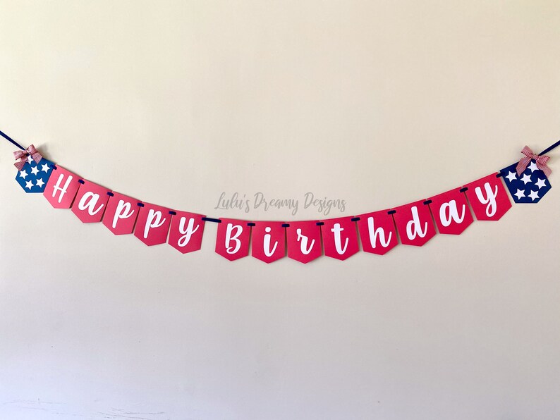 Red White and Blue Happy Birthday Banner. Patriotic Birthday Etsy